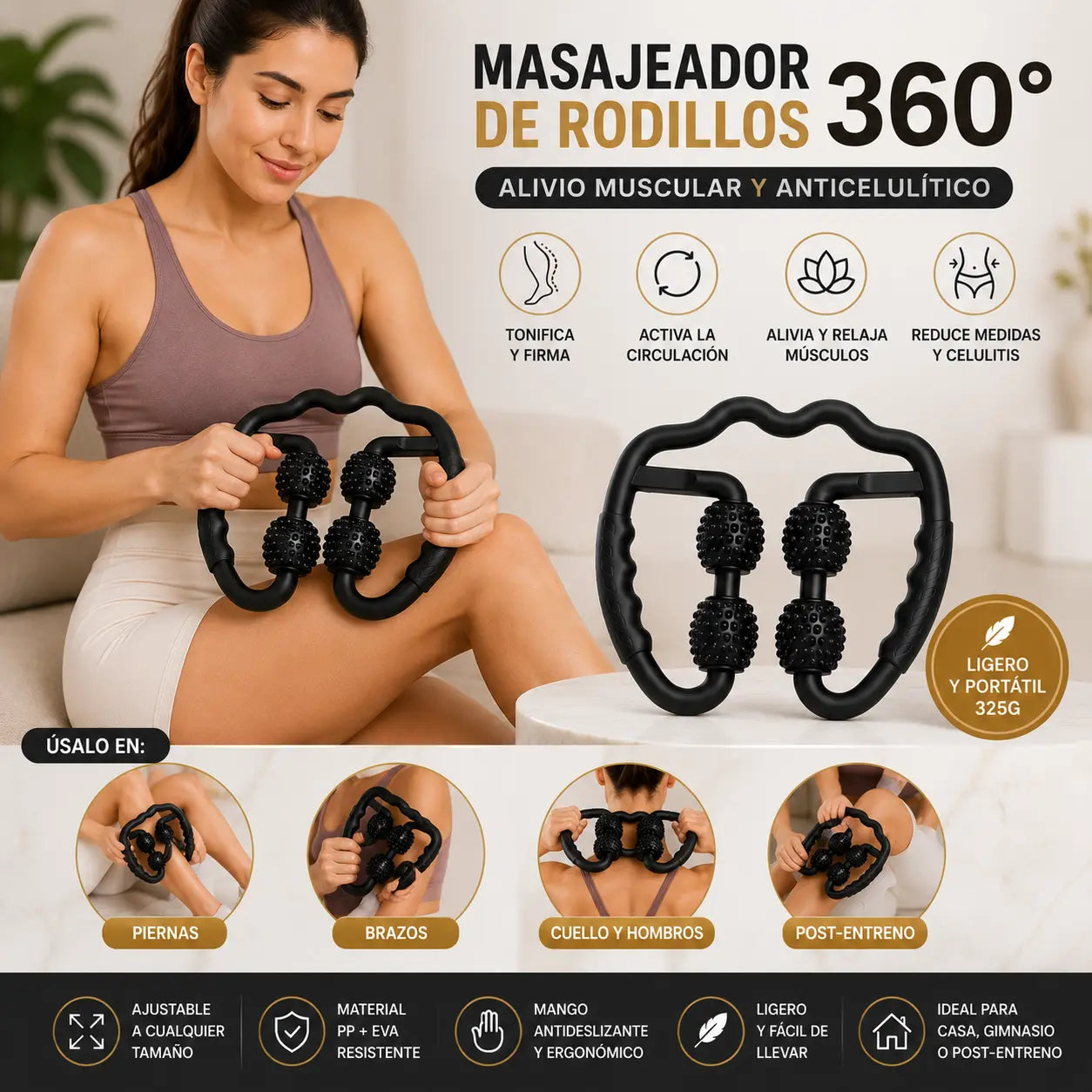 Masajeador de rodillos 360°